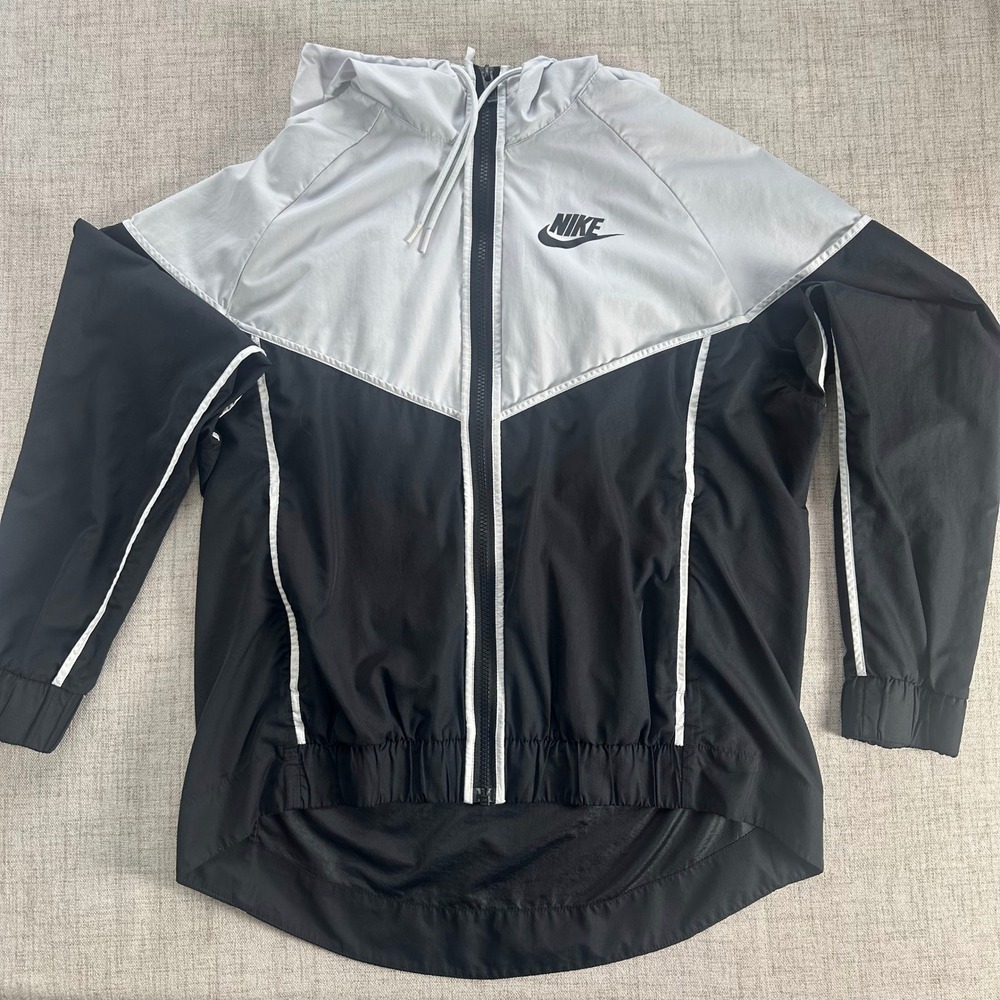 Nike Sportswear Windrunner Jacket Womens Large Black White Hooded Full Zip